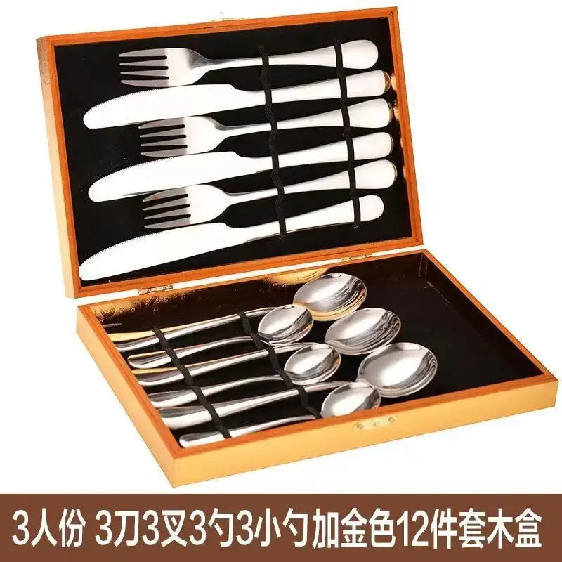 Steak Cutlery Western Food Tableware Set Stainless Steel Cutlery Spoon European Cutlery Full Set of 16 Gift Boxes